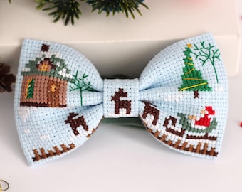 Geborduurde vlinderstrik herten, kerstmis kruissteek grappig hert accessoire voor jongens, stijlcadeau voor mijn bruidegom, kerstcadeau