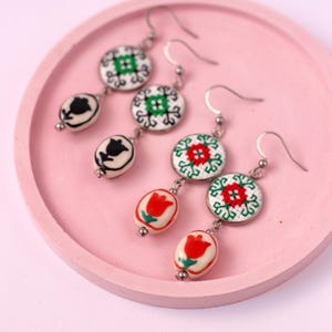 Embroidered Earrings With Ceramic Beads, Cross Stitch Earrings For Women, Style Gift For My Daughter, Ukrainian Souvenir, Spring Earrings