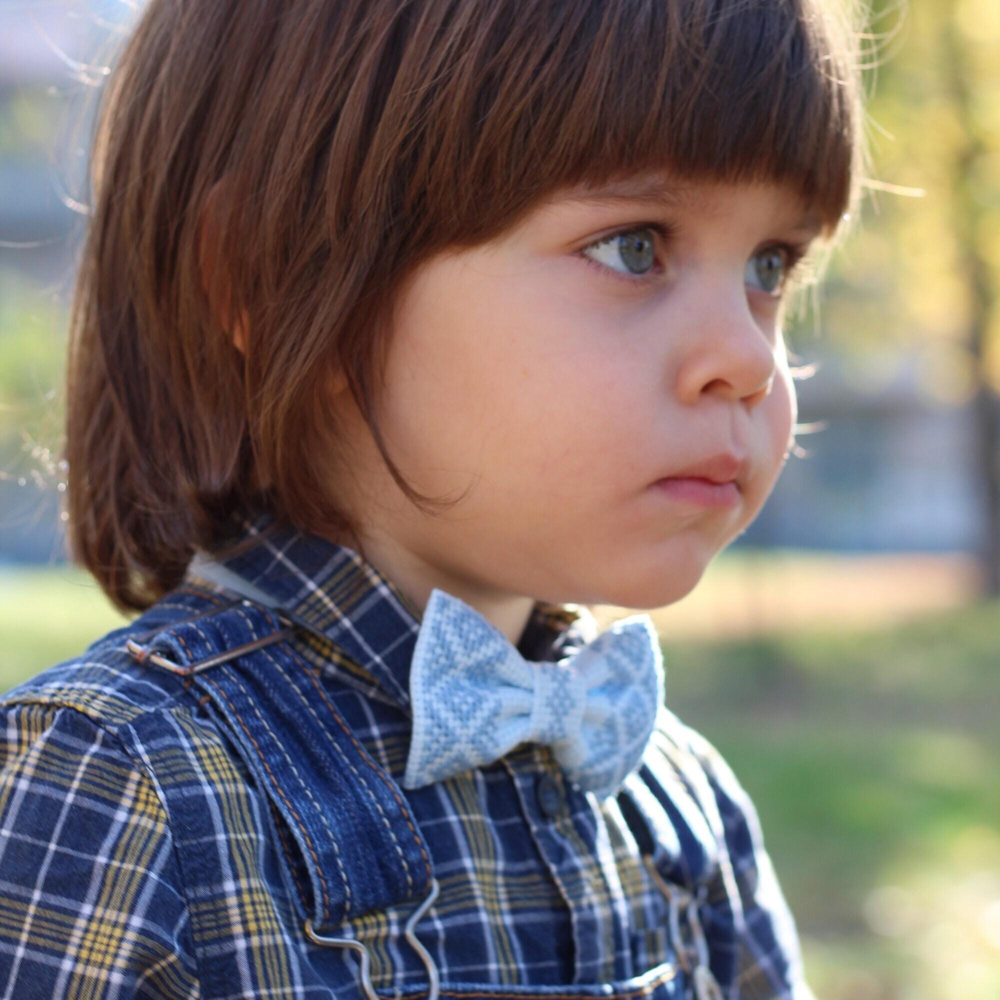 Blue Embroidered Bow Tie For Kids, Cross Stitch Bow Tie For Boys, Gift For My Son, Blue Pre-Tied Bow Tie, Cute Bow Ties, Modern Gift
