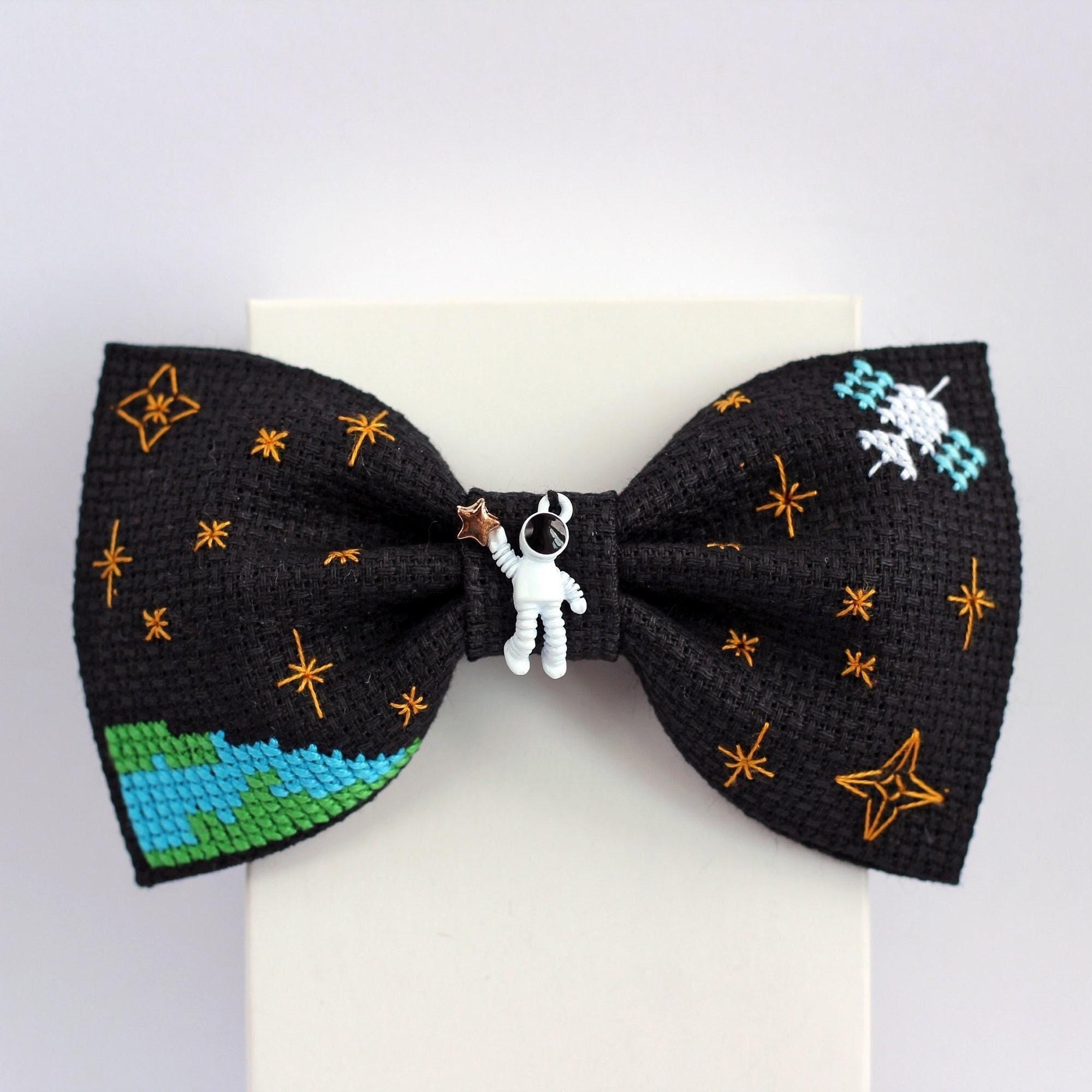 Embroideryed Bow Tie With Stars For Boys, Space Bow Tie, Cross Stitch Galaxy Pattern, Cosmic Bow For Boyfriend, Astronomy lover Bowties
