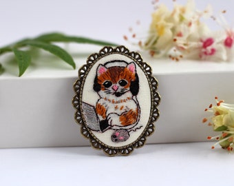 Embroidery Cat Brooch, IT Cat Brooch, Cute Cat, Miniature Brooch For My Son, Handembroidered Brooch, Lovely Cat, Gift Cat Programmer