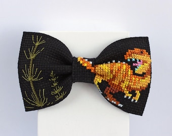 Tyrannosaurus Rex Bow Tie For Boys, Cross Stitch T-rex Bow Tie, Embroidered Dinosaur Bow Ties, Dinosaur Fan Present, Jurassic Park Fan