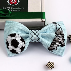 Embroidered American Soccer Bow Tie, Cross Stitch Soccer Ball Accesssory, Style Sports Gift