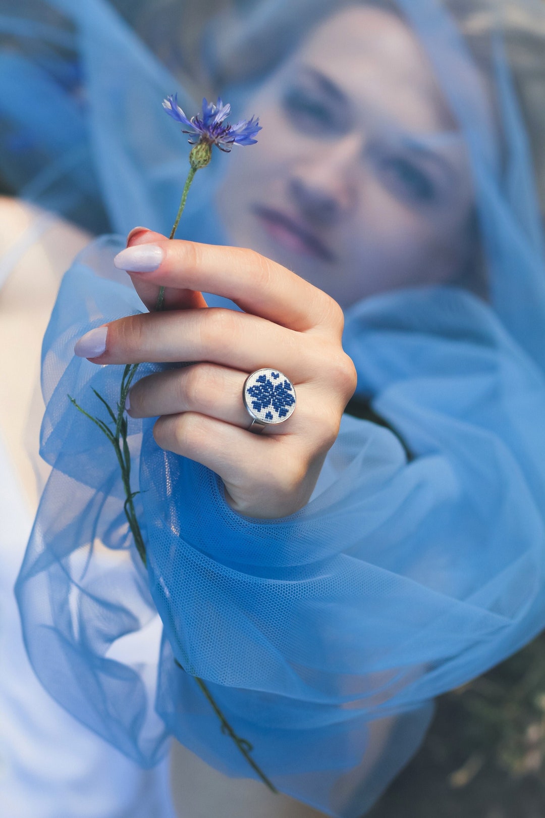 Embroidery Rings Cross Stitch Rings Blue Miniature Crosses Etsy