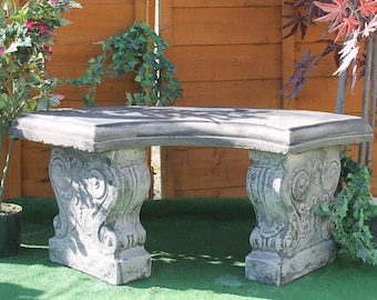 Stone garden curved bench with scroll feet garden ornament