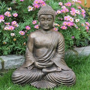Stone Fan Buddha Garden Ornament Statue - Etsy