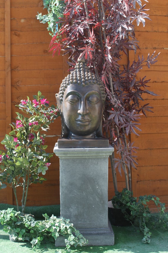 Stone Buddha Head And Plinth Garden Ornament Statue Hong Kong Stone Buddha Head And Plinth Garden, Stone Buddha Head Garden Statue