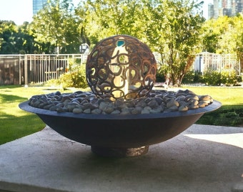 New Product-extra large Riviera water bowl with horse shoe sphere garden feature fountain