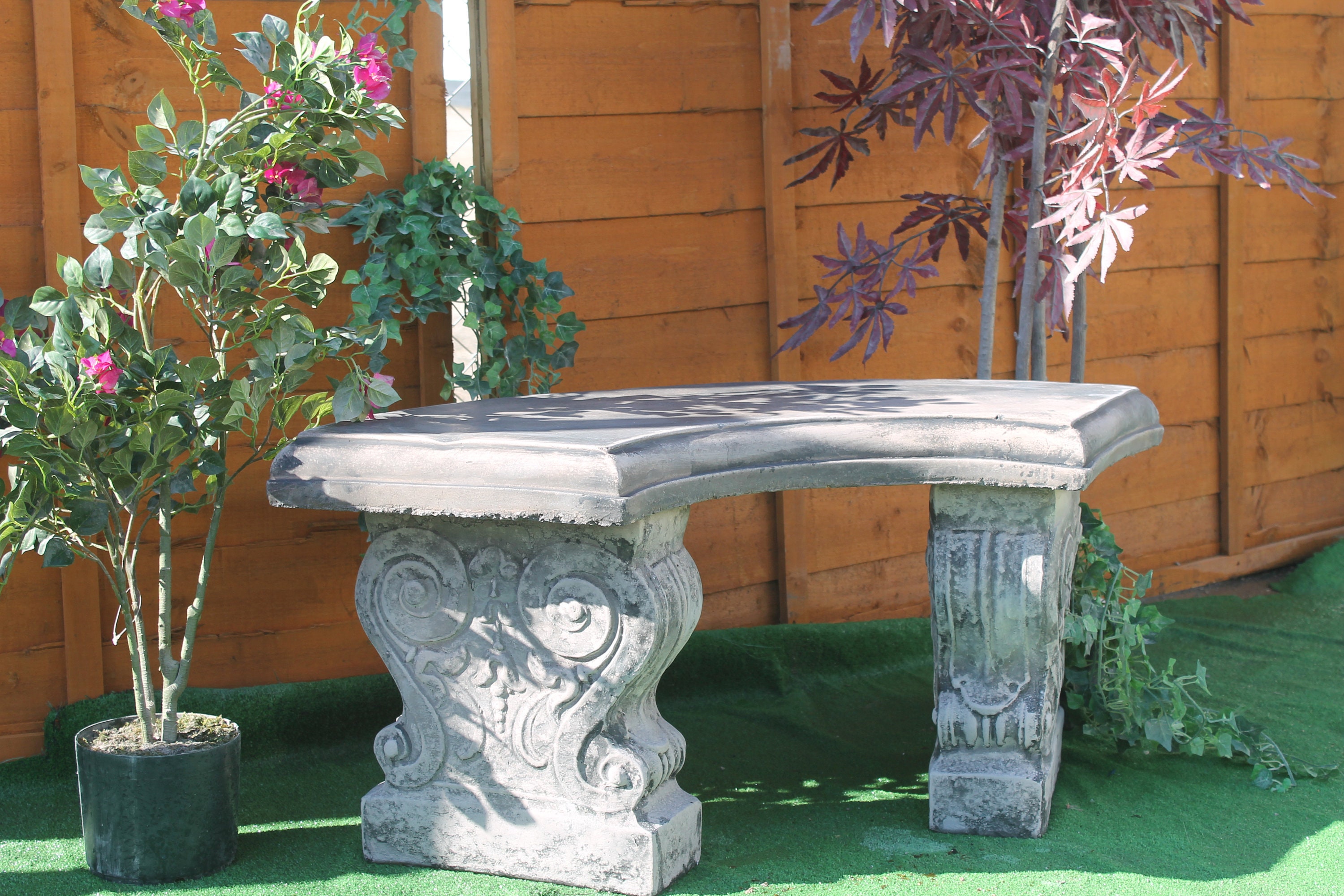 Stone Garden Curved Bench With Scroll Feet Garden Ornament Etsy UK