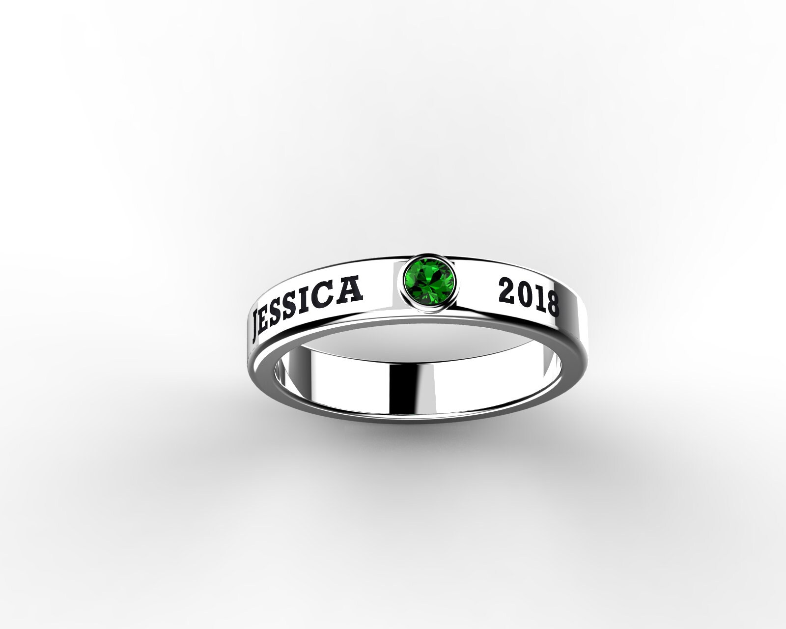 Custom Engraved Graduation Ring With Round Stone Etsy