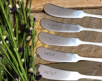 5 Up-cycled,  Vintage Butter Knife Herb Garden Markers (Set)