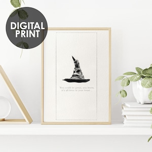 H. Potter Sorting Hat & Quote | Wizarding World | Digital Print | Nursery Decor | Hand Drawn | Magical Art | Wizard | Download