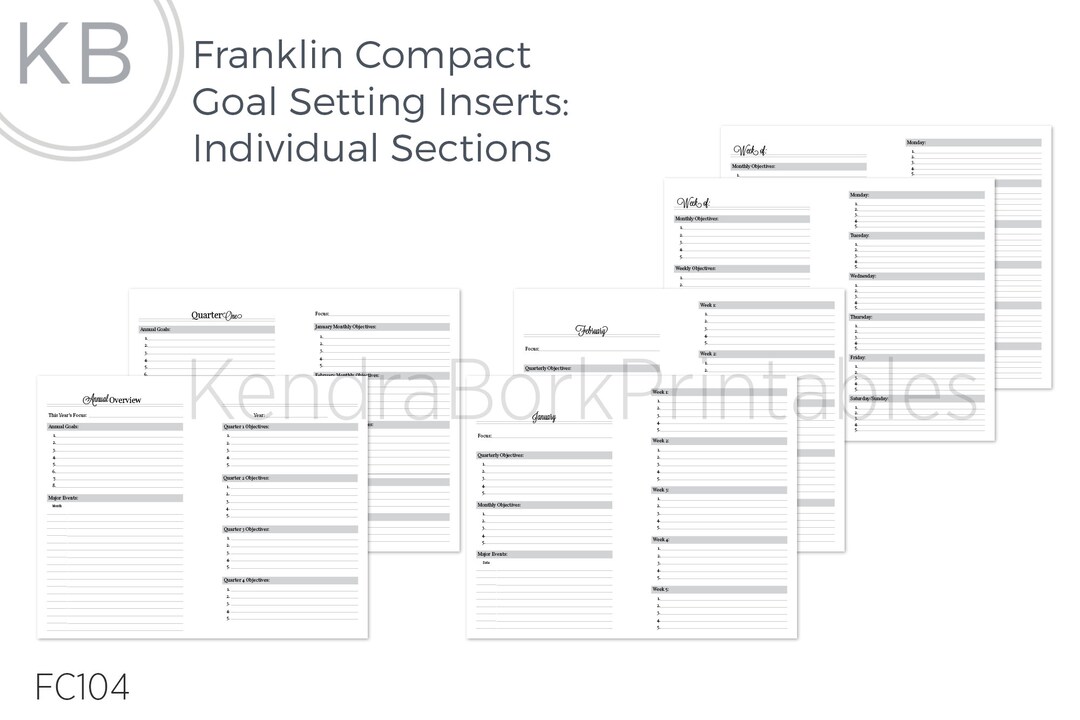 Franklin Compact Individual Sections Goal Setting Inserts - Printable ...