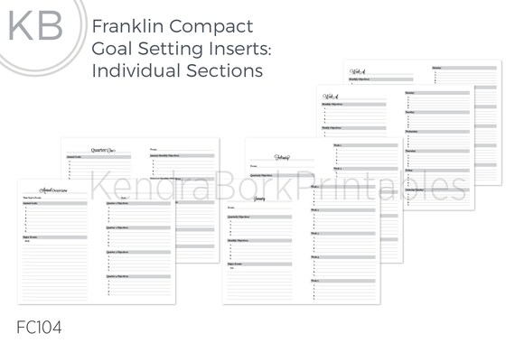 Franklin Compact Individual Sections Goal Setting Inserts | Etsy