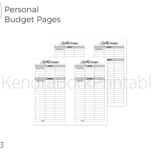 Personal Budget Inserts - Printable Insert (PR103)