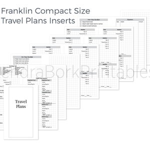 Puede incluir: Insertos imprimibles de planes de viaje Franklin Compact Size. Estos insertos incluyen páginas para listas de verificación de viajes, información de vuelos, gastos, clima y más. Los insertos están diseñados para adaptarse al planificador Franklin Compact Size.