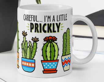 Prickly Cactus white coffee mug, funny coffee mug, gift for plant lovers