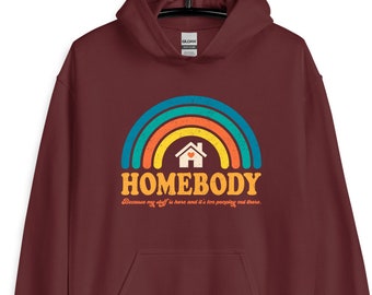 Homebody Regenbogen Unisex Hoodie, Retro Hoodie für Introverts, zu Hause bleiben Hoodie