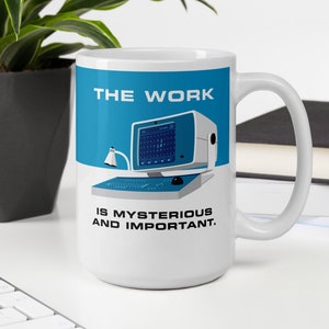 The Work is Mysterious and Important Severance 15 oz Large White Ceramic Mug Lumon Industries image 1