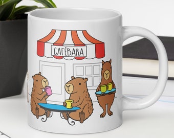 Capybara Café white coffee mug, cute capybara mug, capybara cafe mug