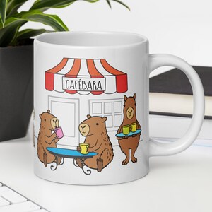 Capybara Café white coffee mug, cute capybara mug, capybara cafe mug