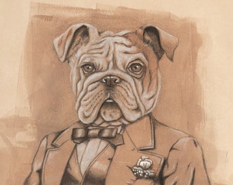 Bulldog Portrait Whimsical Art Print, Gifts for Dog Lovers