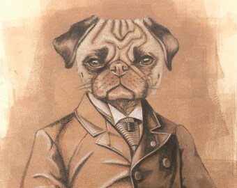 Pug Portrait Art Print, Gifts for Dog Lovers