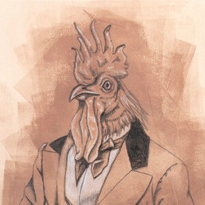 Rooster Portrait Whimsical Art Print, Gifts for Bird Lovers