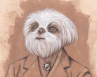 Impression d'art de portrait de chien shih tzu, cadeau pour les amoureux des chiens