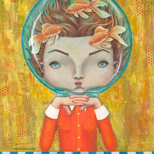 Art Print Fishbowl Mermaid, Surreal Art, Whimsical Art, Aquarium