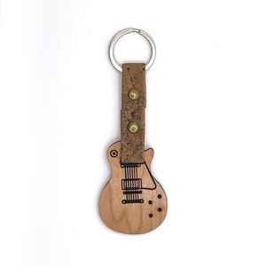 Music Lover&#39;s Gift - Electric Guitar Les Paul Shaped Handcrafted Wooden Keyring