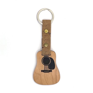 Music Lover&#39;s Gift - Acoustic Guitar Shaped Handcrafted Wooden Keyring