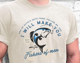 Mänfiskare kristen vers unisex plaggfärgad t-shirt, King James Bibelns skriftställe t-shirt, religiös grafisk t-shirt, troskläder,