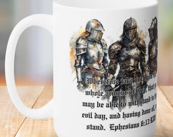 Hel rustning, Guds fullständiga rustning kvinnas keramikmugg 15oz, Skriftmugg, Gåva för kvinnor, Kristna gåvor, Bibelversmugg, Mors dag, KJV