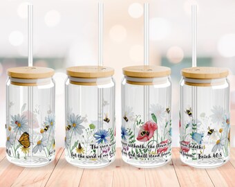 Jesaja 40:8 Vildblomsglas med sugrör, 473 ml, blommigt tumbler, bibelvers, kristen gåva, present till mamma, vilda blommor, bibelord