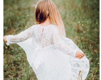 Flower girl dress train, Flower girl dress toddler long sleeve, Ivory girl dress, Flower girl dress classic,Flower girl dress tulle and lace