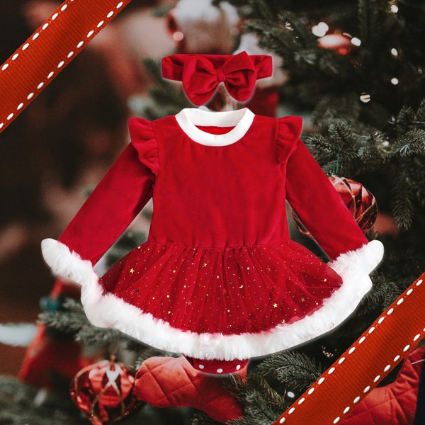 Red velvet Christmas dress, Baby Girl Romper, baby girl clothes, Baby Romper, Photography prop, Christmas romper, Girls Christmas outfit
