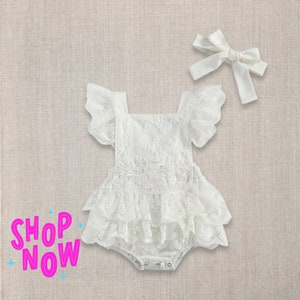 Boho Off White Baby Girl Romper, Lace Cake Smash Romper, 1st Birthday Outfit, Lace Baptism Romper, Photography Prop