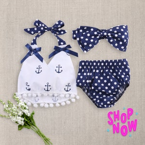 Navy Blue Anchor Baby Girl Bandage Two-piece Swimsuit Baby - Etsy