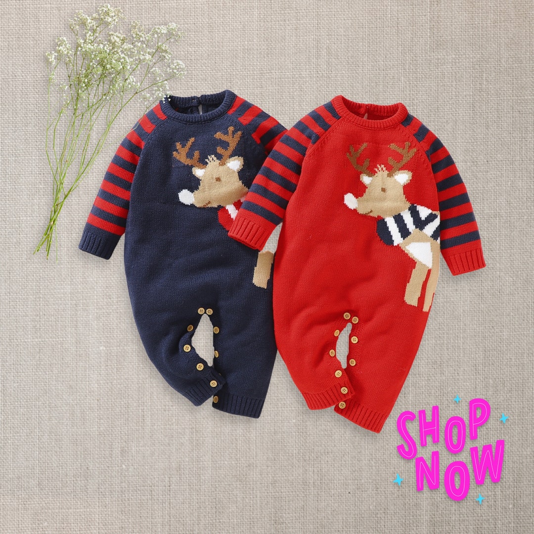 Baby Fleece-Lined Reindeer Sweatshirt Romper and Bonnet Set (3-18m) - Red