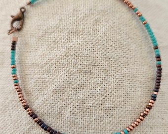 Turquoise,  copper, metallic seed bead fade bracelet