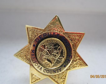 MARIPOSA County DEPUTY SHERIFF  1" miniature gold Star Police Badge Hat Pin Tie Tac California
