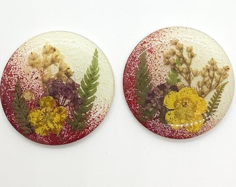 One of a Kind CEZANNE Cabochons, Handmade, with Real Dried Flowers