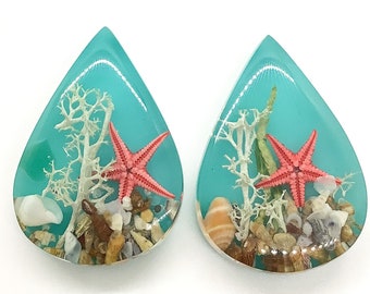 One of a Kind, SEASIDE Teardrop Cabochon, 45mm, Handmade with Resin & dried Flora, 1 Piece