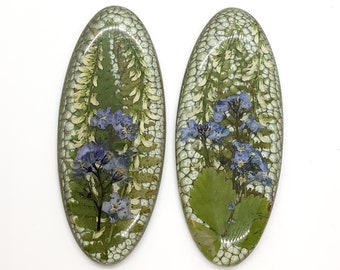 One of a Kind, WOODLAND Long Oval Cabochons, Handmade, with Real Dried Flowers