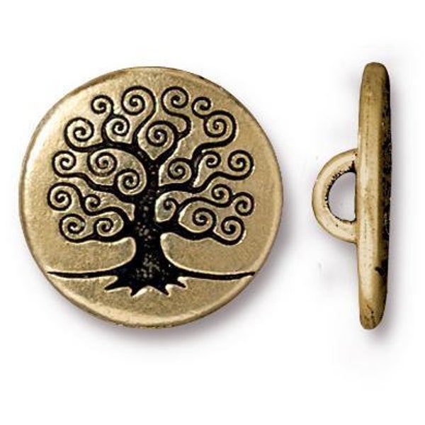 TIERRACAST, Tree of Life Button, Button Clasp, 2 Pieces, 4 Finishes