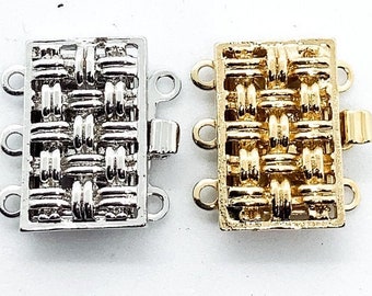Claspgarten BASKETWEAVE, Small 3-Strand Clasp, 23K Gold or Platinum Plated