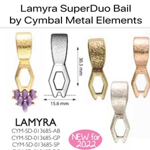 LAMYRA SuperDuo Bail, for Kumihimo, Beaded Ropes, Thick or Regaliz Leather, Cymbal, Antique Brass, 24K Gold Plate, Antique Silver Rose Gold