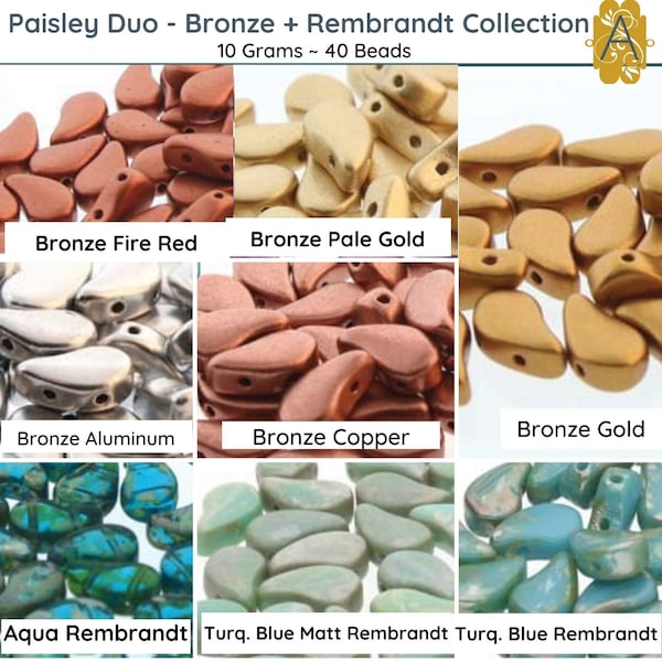 Paisleyduo 2-holed Beads, 10g., Bronze-Rembrandt Collection, 8 Colors