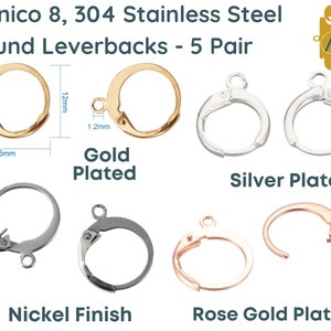 Monaco 8, Round Leverback Ear Hooks, 304 Stainless Steel, 3 Finishes, 5 Pair